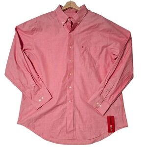 IZOD Mens Long Sleeve Button Down Shirt Red Gingham Collar Casual Size XL